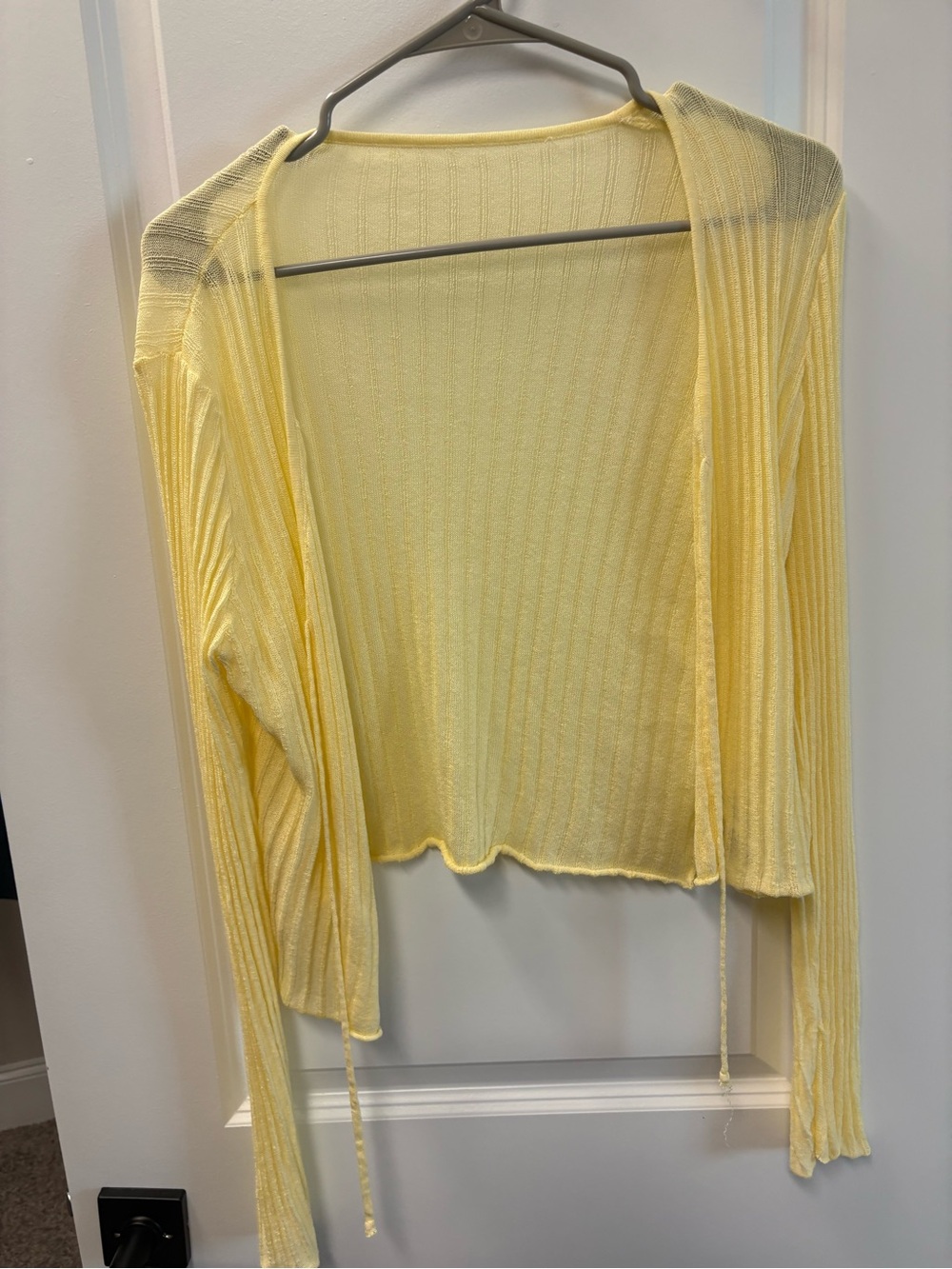Cider Light Yellow Women's Open-Front Ribbed Cardigan Sweater